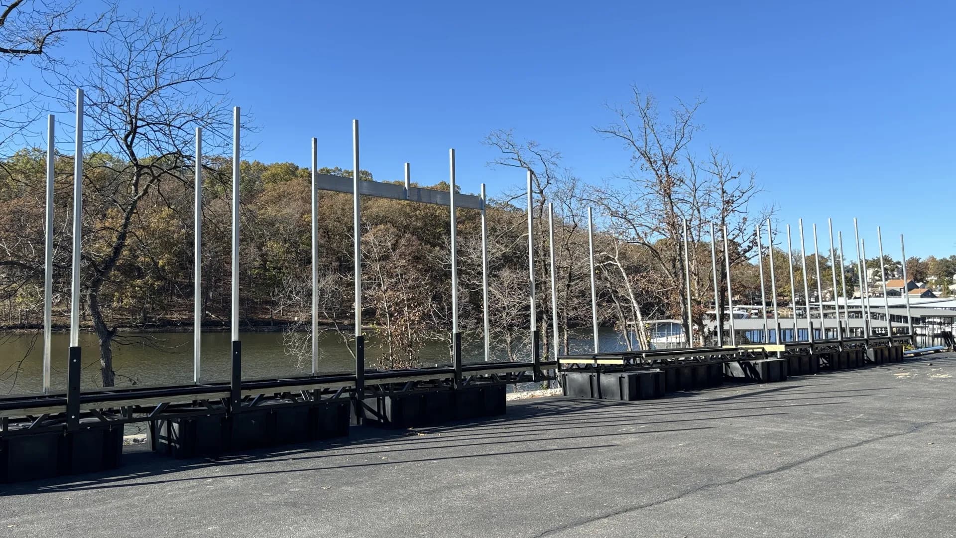 Steel dock frame under construction showing the structural members beneath the deck
