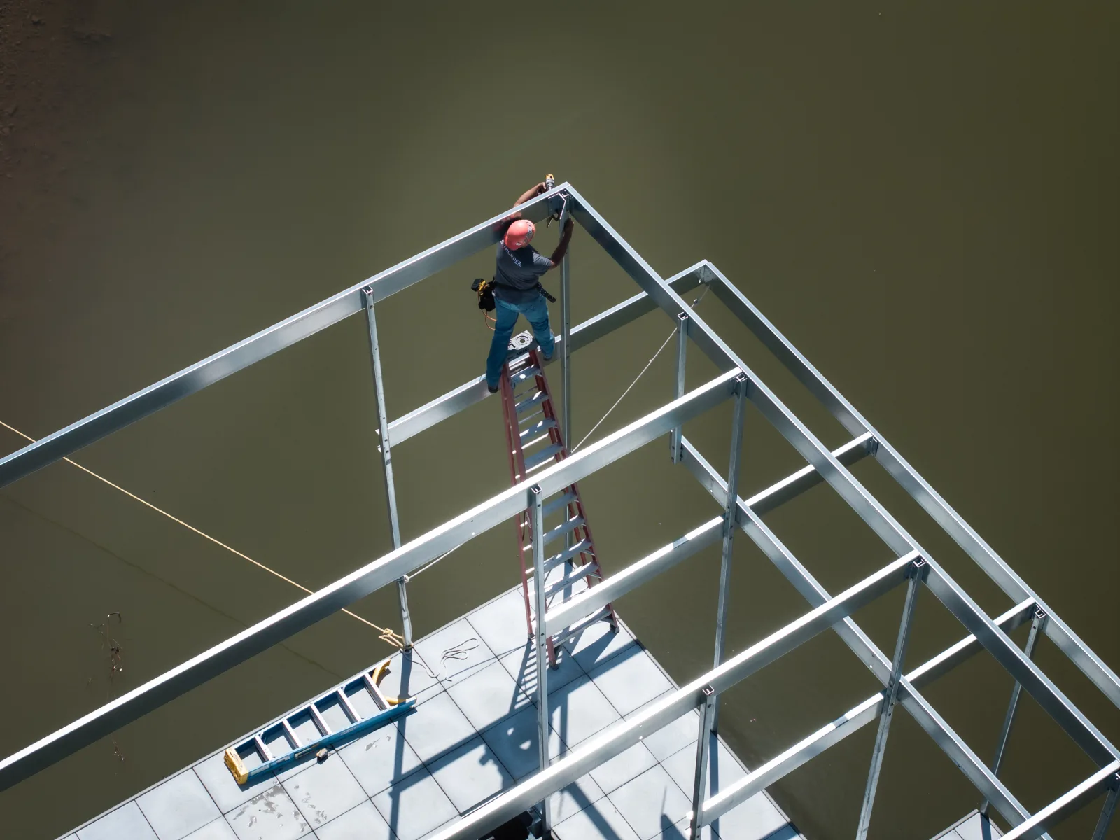 Big Thunder crew fabricating dock frames